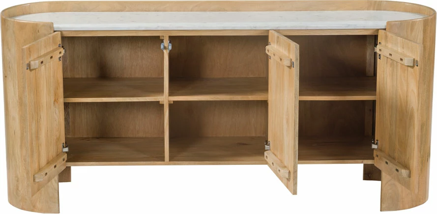 Komodë anësore me 3 dyer, ngjyrë natyrale-bardhë, 165x45x75cm