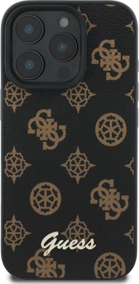 Mbështjellës Guess Peony Script MagSafe për iPhone 16 Pro, i zi