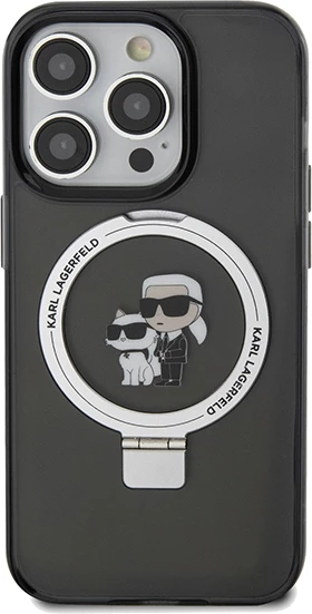 Mbështjellës Karl Lagerfeld Ring Stand Karl&Choupette MagSafe për iPhone 14 Pro Max, i zi