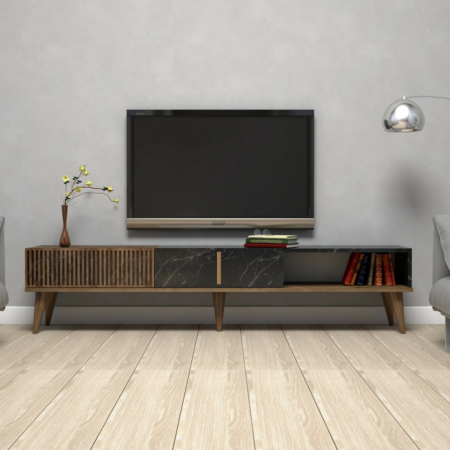 Komodë TV Hanah Home, Milan, ngjyrë arre dhe e zezë