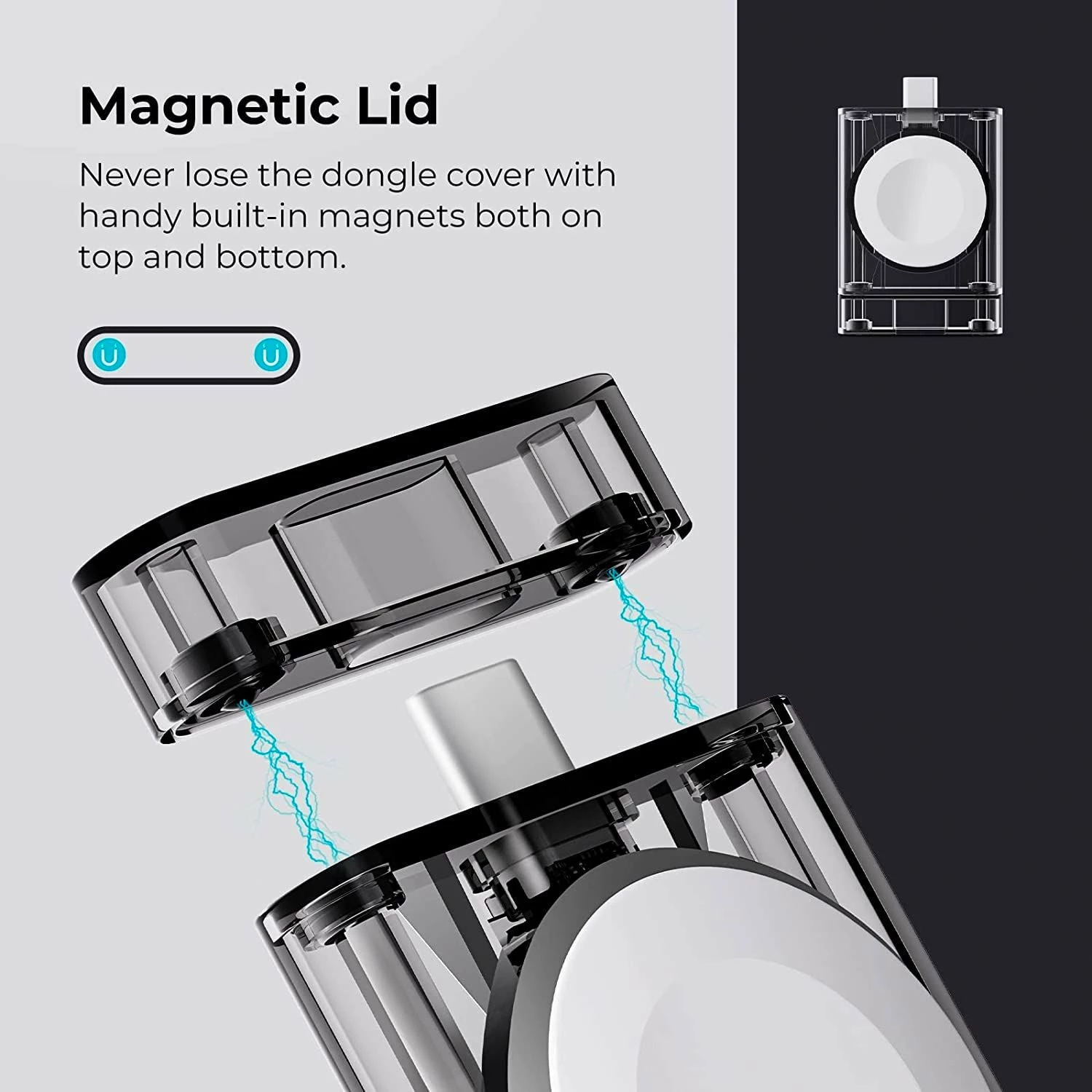 Karikues magnetik USB-C për Apple Watch What To Carry PITAKA Power Dongle, MFi, 5V/1.5A, gri transparent 8