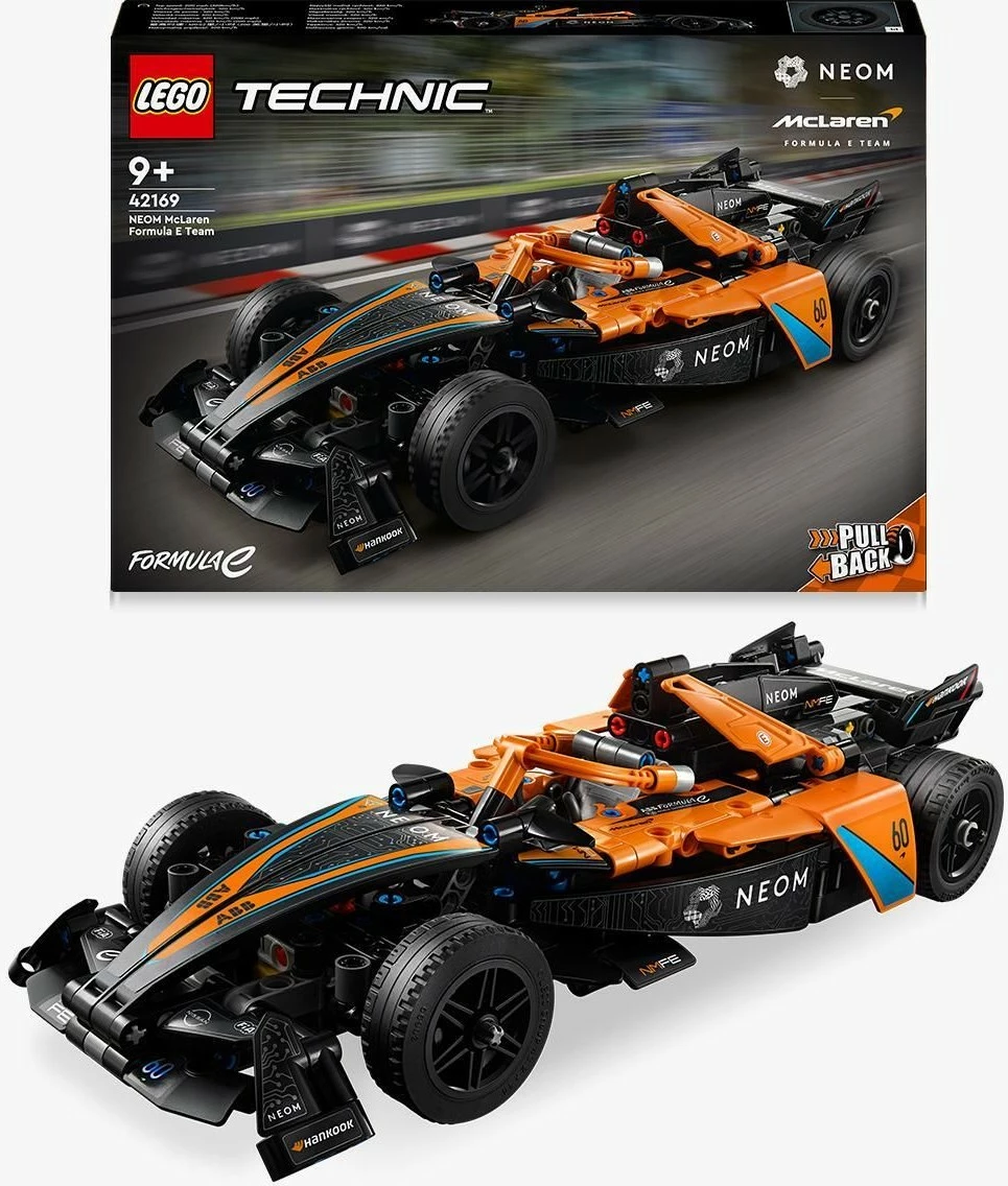 Set ndërtimi LEGO Technic NEOM McLaren Formula E 42169, 452 pjesë, pull-back, shumëngjyrësh