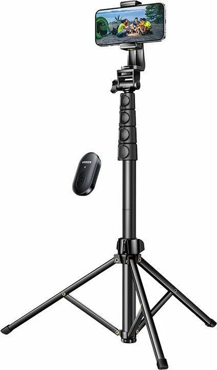 Selfie stick tripod UGREEN LP680, 1-1.8 m, me telekomandë Bluetooth 5.0, i zi, set 2 pjesë