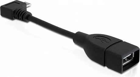 Kabllo/Adapter OTG DeLOCK 83104, Micro-USB B mashkull (këndor) në USB-A femër, USB 2.0, 0.11 m, e zezë