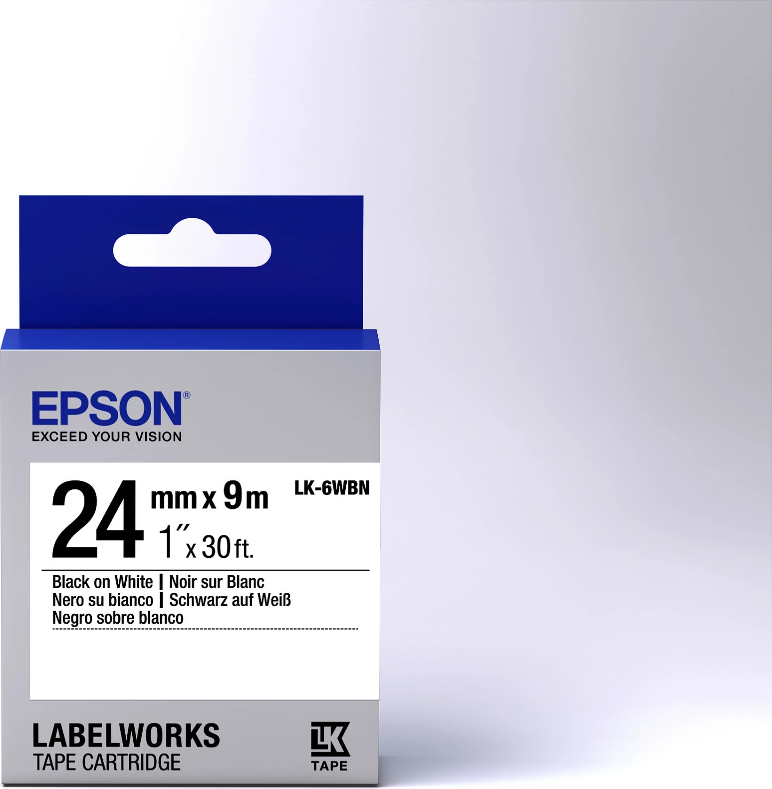Kasetë shirit etikete Epson LabelWorks LK-6WBN, 24mm x 9m, zi në të bardhë