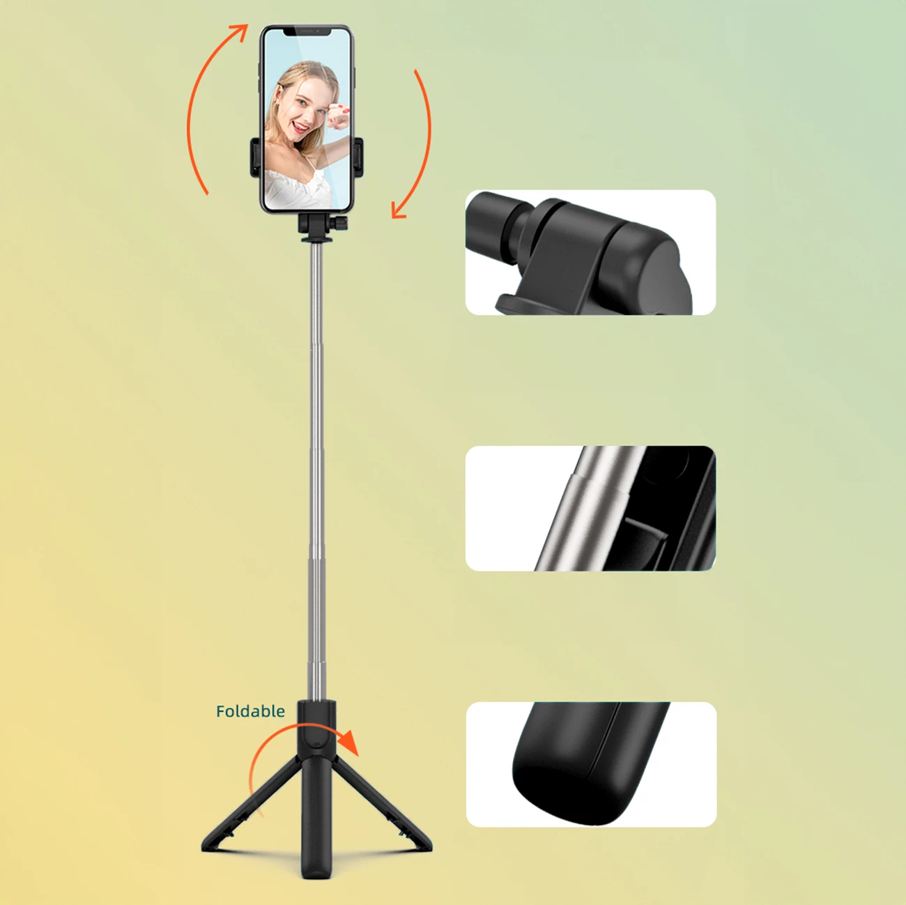 Selfie stick Hurtel WRY1S me tripod, për telefon, 67 cm, e zezë