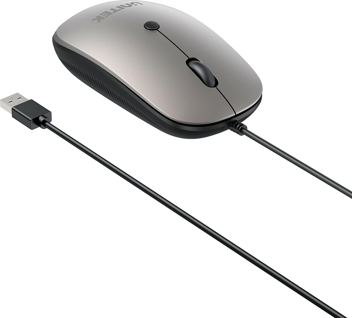Maus Unitek SlimTrack, USB, me kabllo, 1600 DPI, gri