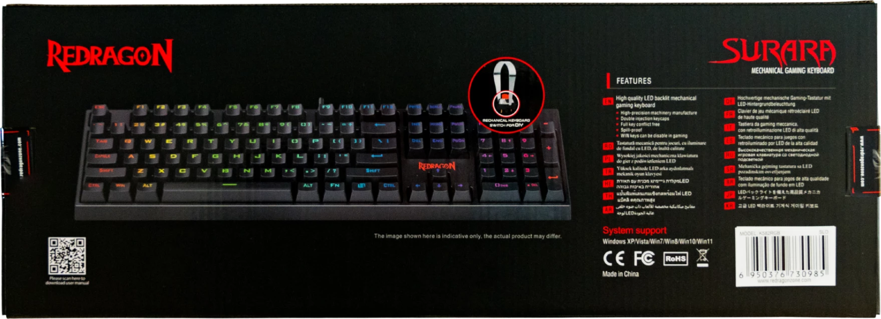 Tastierë mekanike Redragon Surara K582 RGB, Red Switches, SLO/CRO layout, e zezë