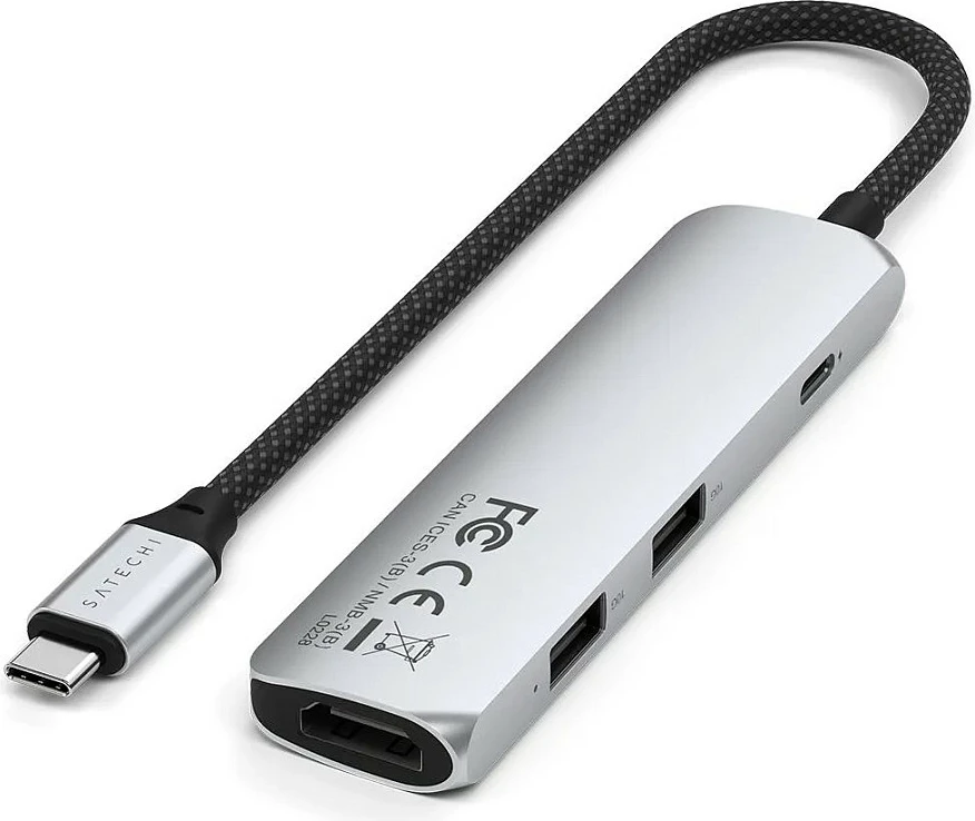 Hub USB-C Satechi ST-P4SS, adapter 4-në-1, argjendtë