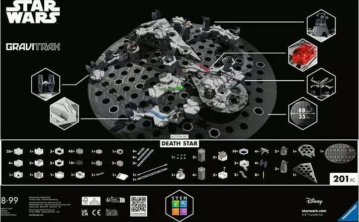 Lojë pistë me toptha Ravensburger GraviTrax Action-Set Death Star, 201 copë, multikolor