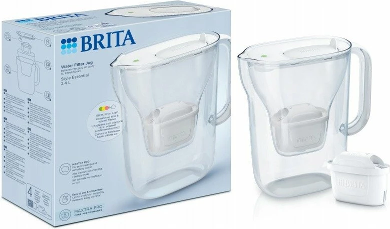 Kaniçe filtrimi uji Brita Style Essential 2.4 L, indikator LED, me 1 filtër Maxtra Pro Pure Performance, e bardhë