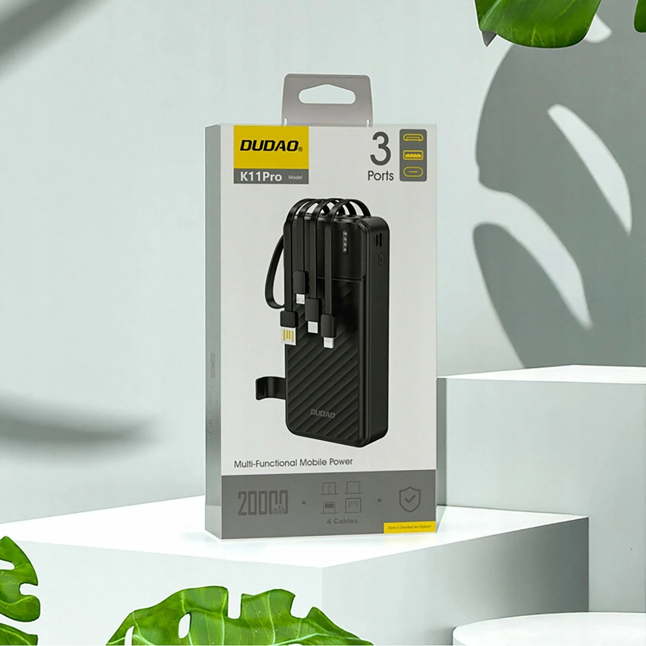 Powerbank Dudao K11 Pro 20000mAh, 4 kabllo të integrume, 10W, e zezë