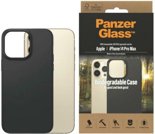 Mbështjellës PanzerGlass për iPhone 14 Pro Max, Biodegradueshëm, i zi