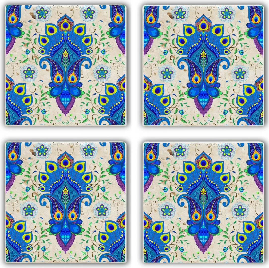 Set katrorësh dekorativ prej guri natyral, shumëngjyrësh, Hermia, TAB34158005624, 10x10x1cm (4 copë)