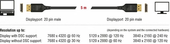 DisplayPort kabllo DeLOCK 85660, 2m, 8K, 32.4 Gbit/s, i zi