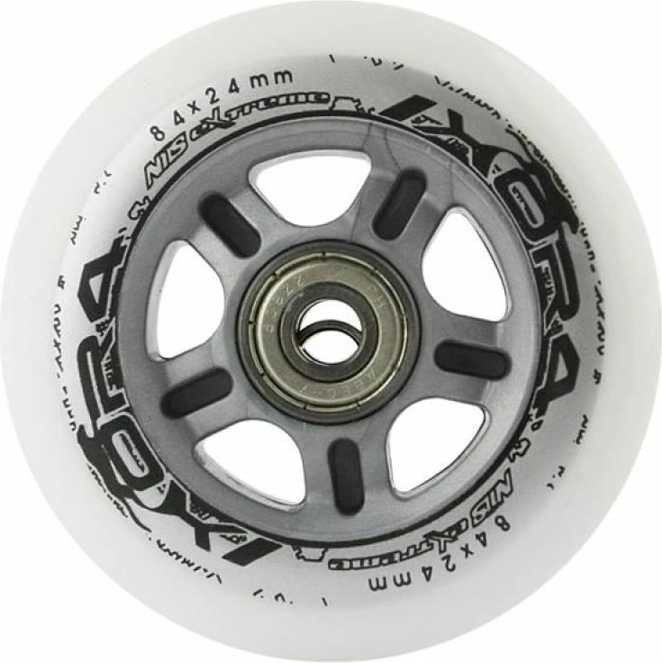 Set rrota PU dhe kushineta ABEC-7 Nils Extreme 84x24mm, të bardha