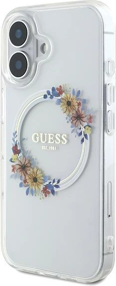 Mbështjellës Guess Flowers Wreath MagSafe për iPhone 16, Transparent