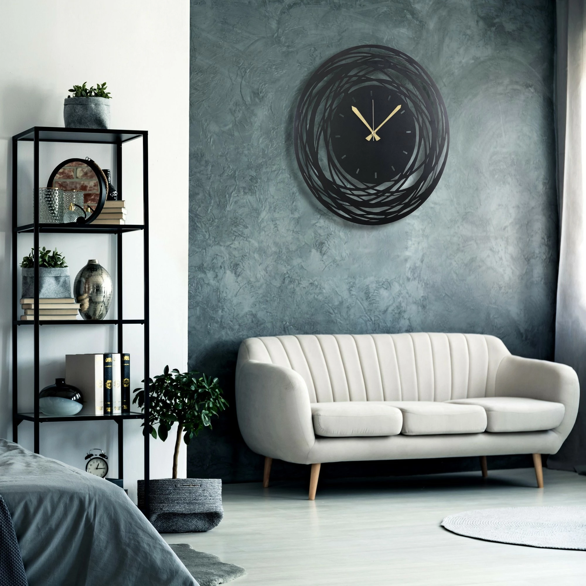Orë muri dekorative prej metali, Wallity, WATCH-042, e zezë, 50x50cm