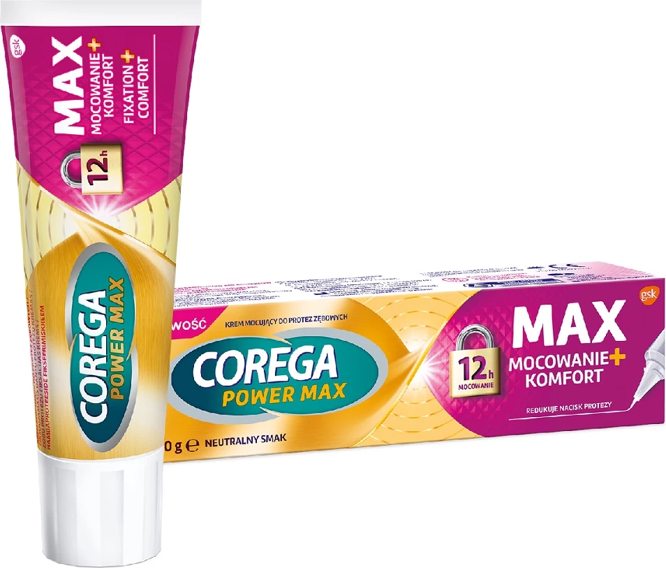 Krem fiksues për proteza Corega Power Max Adhesive + Comfort 40g
