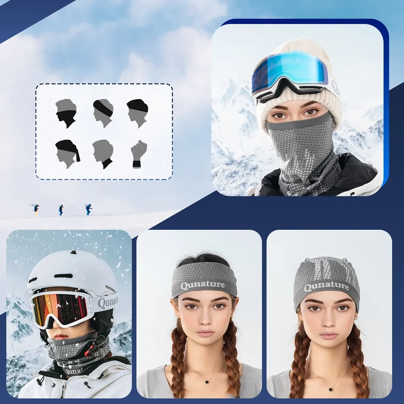 Ngrohës qafe / bandanë sportive, Qunature 11230014002, najlon i frymëmarrshëm elastik, pa qepje, madhësi universale 24.5x30 cm, gri