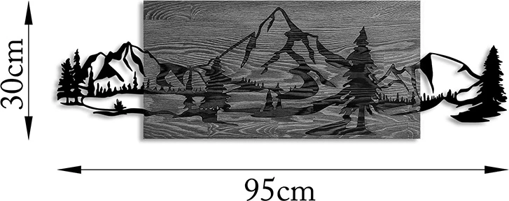 Dekor muri prej druri, peizazh malor, dru pishe, metal i zi, 95x3x30cm