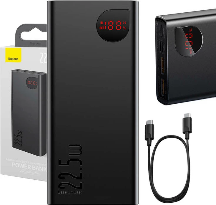 Powerbank Baseus Adaman Metal 20000mAh, 22.5W, 2xUSB, USB-C, Lightning, microUSB, e zezë