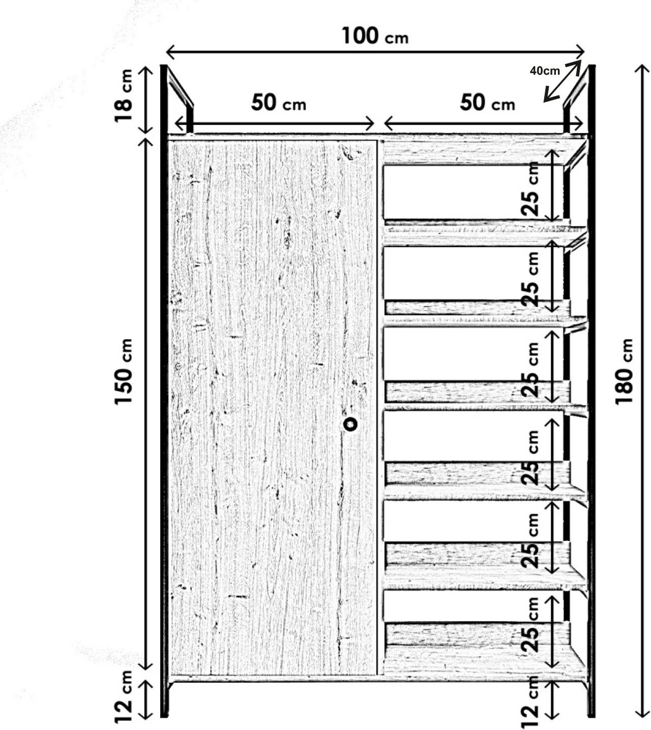 Dollap modern, ngjyrë lisi, këmbë metalike, Skye Decor Ruzgar L613, 100x180x40cm