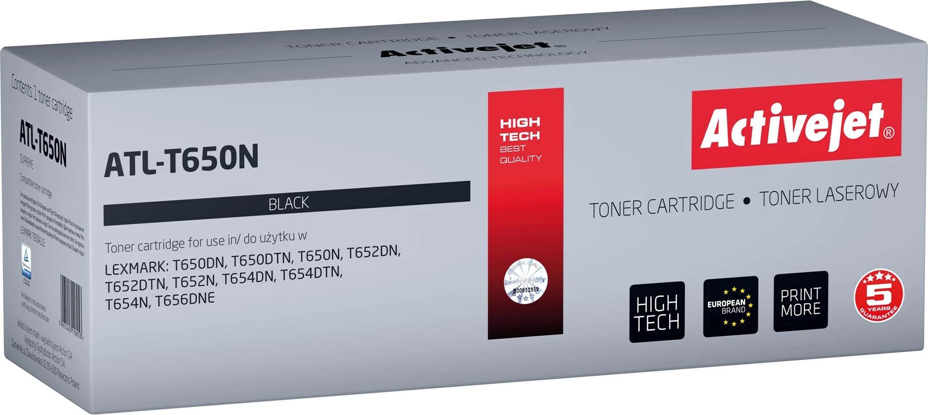 Toner zëvendësues Activejet ATL-T650N për printer Lexmark, i zi