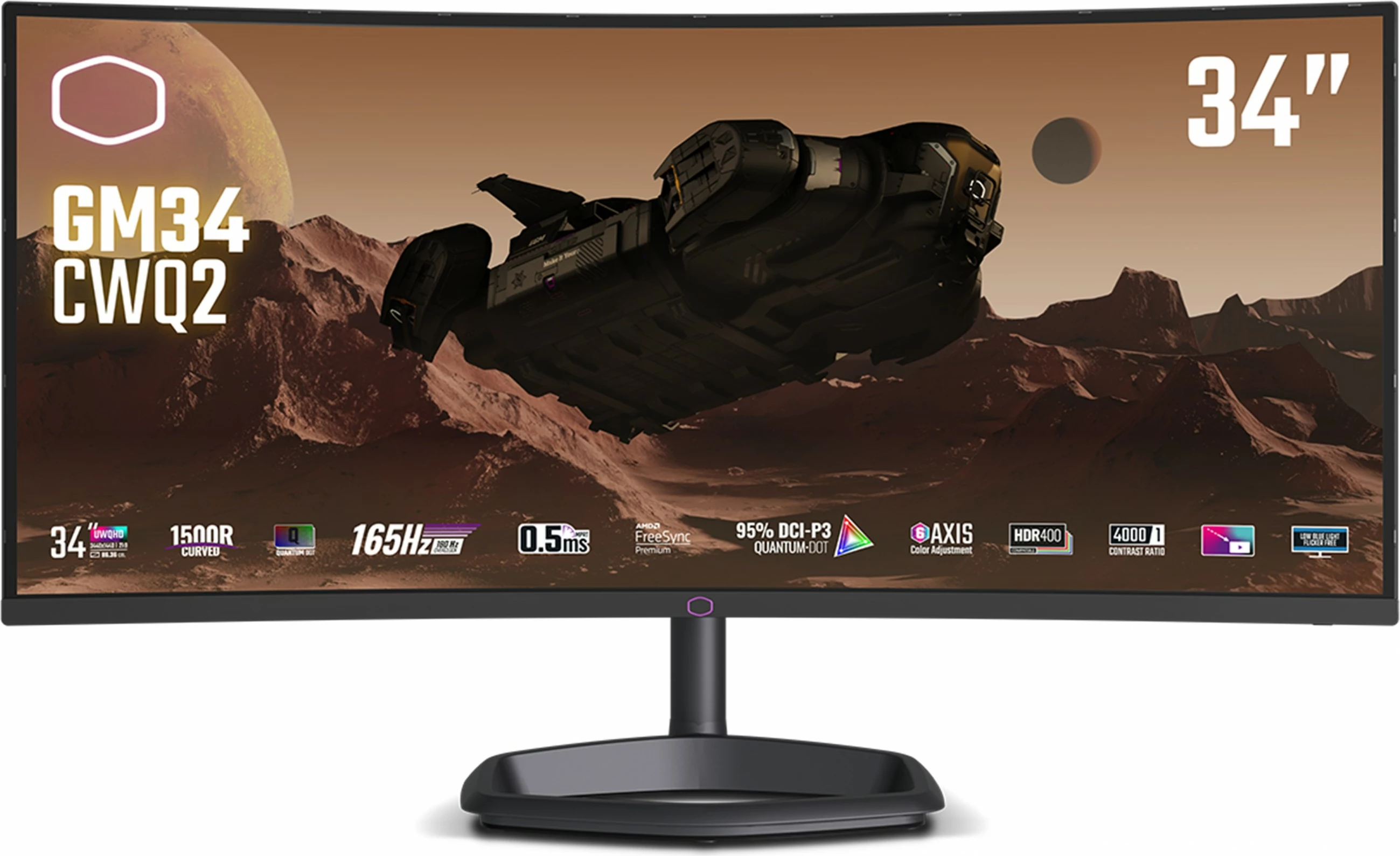 Monitor Cooler Master GM34-CWQ2, 34 inç, 3440x1440, 180Hz, VA, FreeSync Premium, i zi