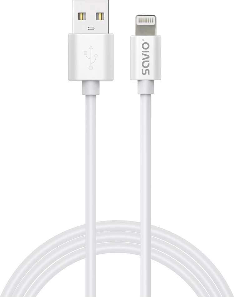Kabllo USB-A në Lightning Savio CL-193 2m 2.4A 480 Mbps e bardhë