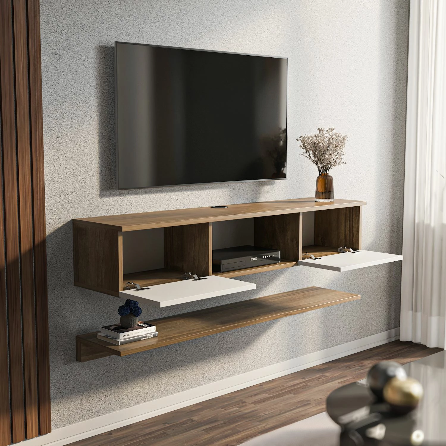 Komodë TV Skye Decor, ngjyrë arre dhe e bardhë, Elia