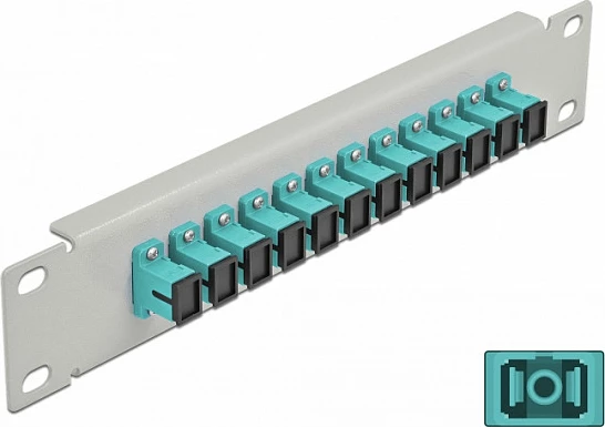 Patch panel fibër optike DeLOCK 10" 12x SC Simplex, 1U, aqua/gri