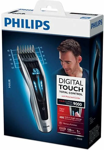 Makinë qethje Philips Series 9000 HC9450/15, 0.5-42 mm, 400 nivele, 120 min, e zezë, set me 3 krehra