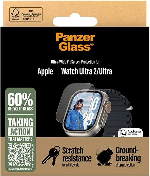 Mbrojtës ekrani PanzerGlass për Apple Watch Ultra 2, xham i temperuar, Transparent