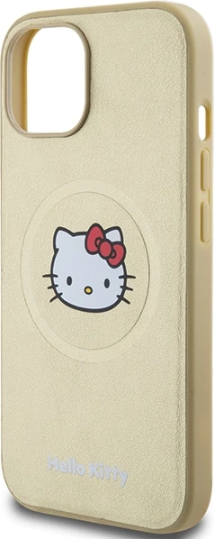 Mbështjellës MagSafe Hello Kitty Leather Kitty Head për iPhone 15 6.1\", e artë