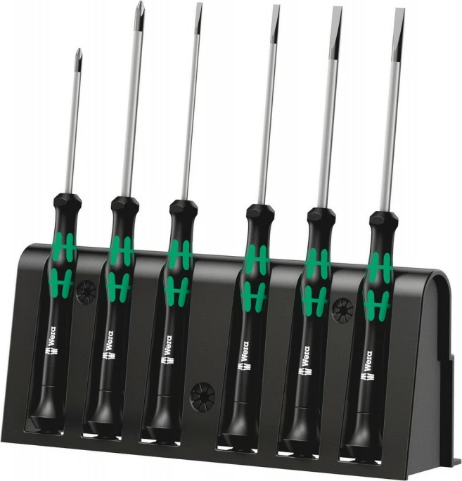 Set kaçavidash Wera 2035/6 B me raft, për elektronikë, zi/gjelbër
