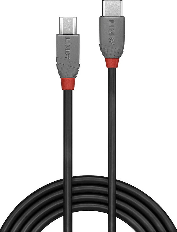 Kabllo USB 2.0 LINDY Anthra Line, USB-C në Micro-B, 2m, e zezë/gri