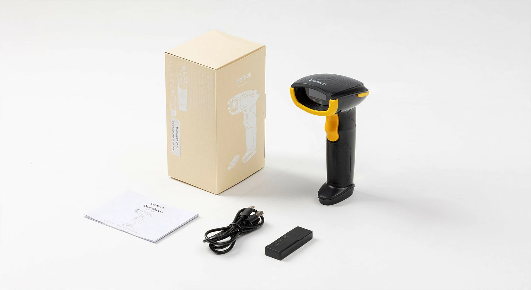 Skaner barkodi Inateck BCST-21-AI, 1D laser, Bluetooth/USB, bateri 2000mAh, zi/verdhë