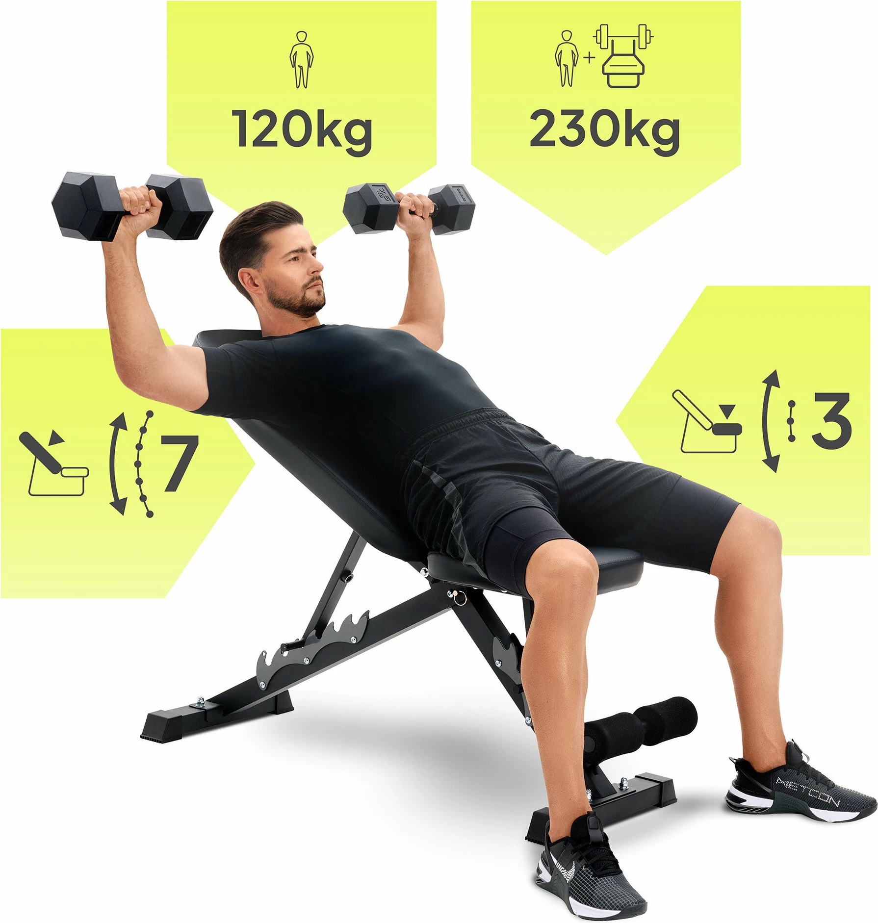 Bankë ushtrimesh e rregullueshme Zipro Jacked 230 kg, e palosshme, e zezë
