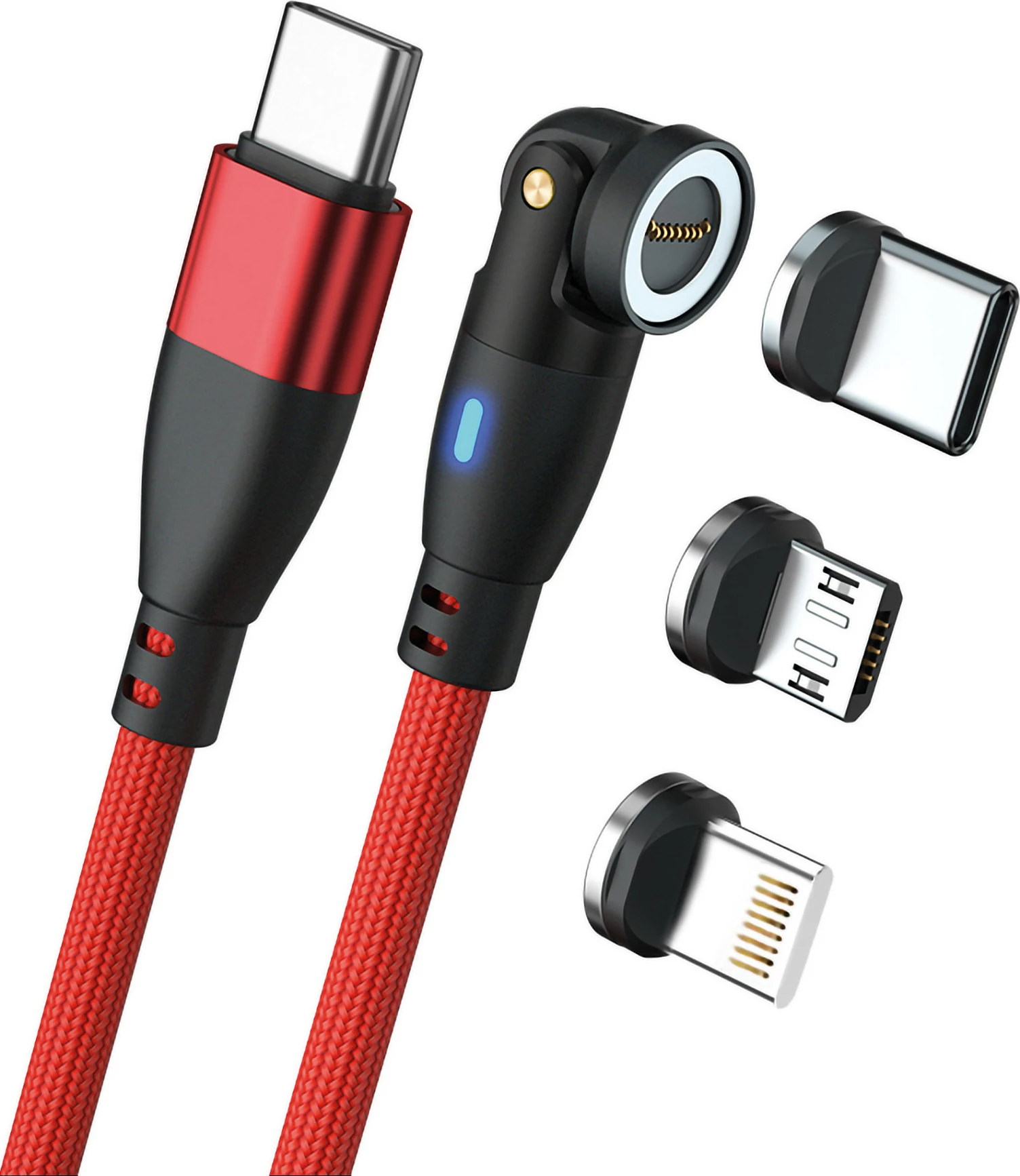 Kablë karikimi magnetik RealPower MagneticCharge 100, USB-C, 1 m, PD 100 W, e kuqe