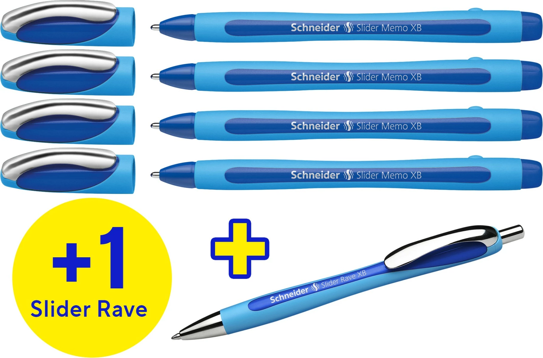 Set stilolapsa Schneider Slider Memo XB 4 copë + Slider Rave XB, blu