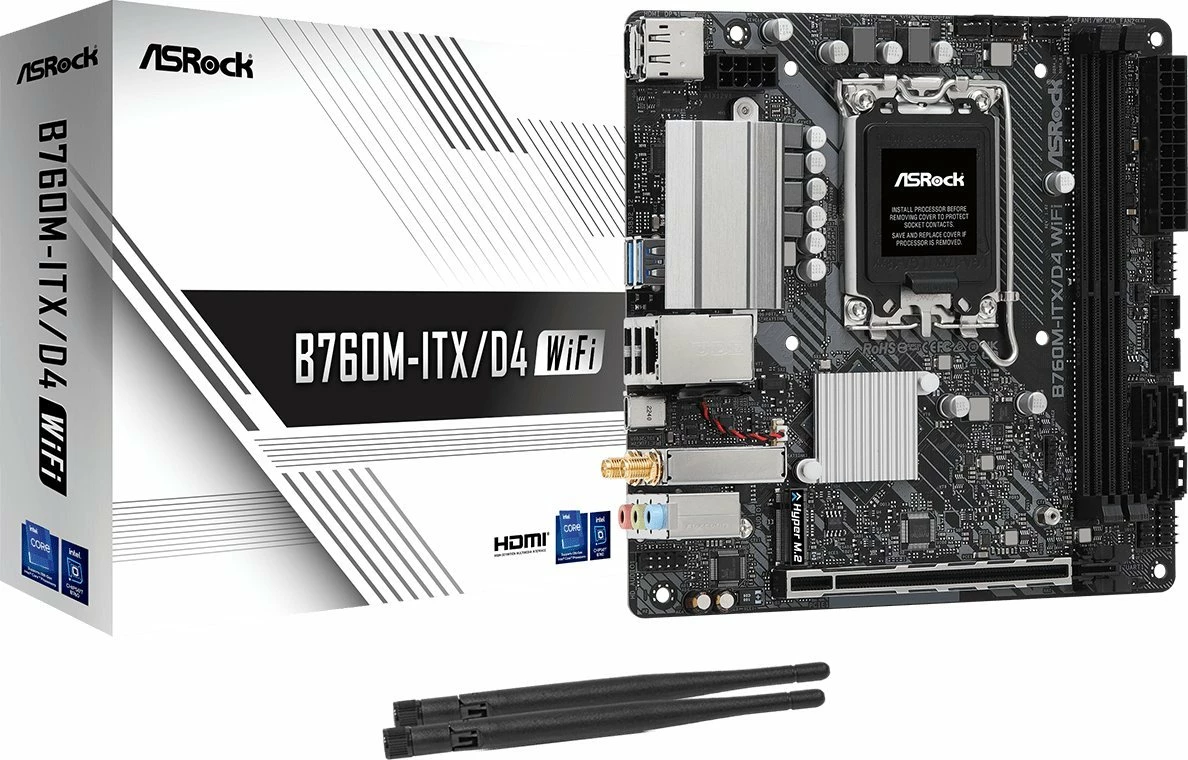 Pllakë amë ASRock B760M-ITX/D4 WiFi Mini-ITX DDR4, 64GB, Wi‑Fi 6E, Bluetooth, 2x antena