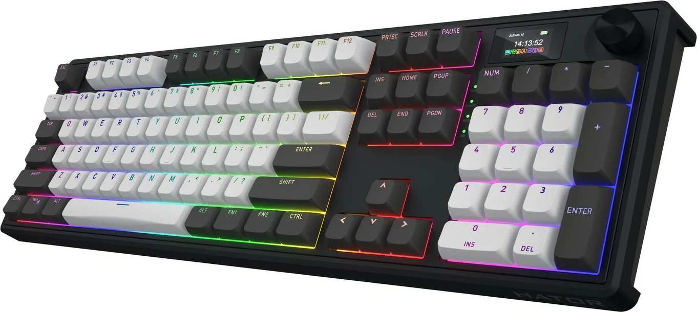 Tastierë mekanike Hator Skyfall 100 PRO, RGB, wireless/wired, full-size, gri-e zezë