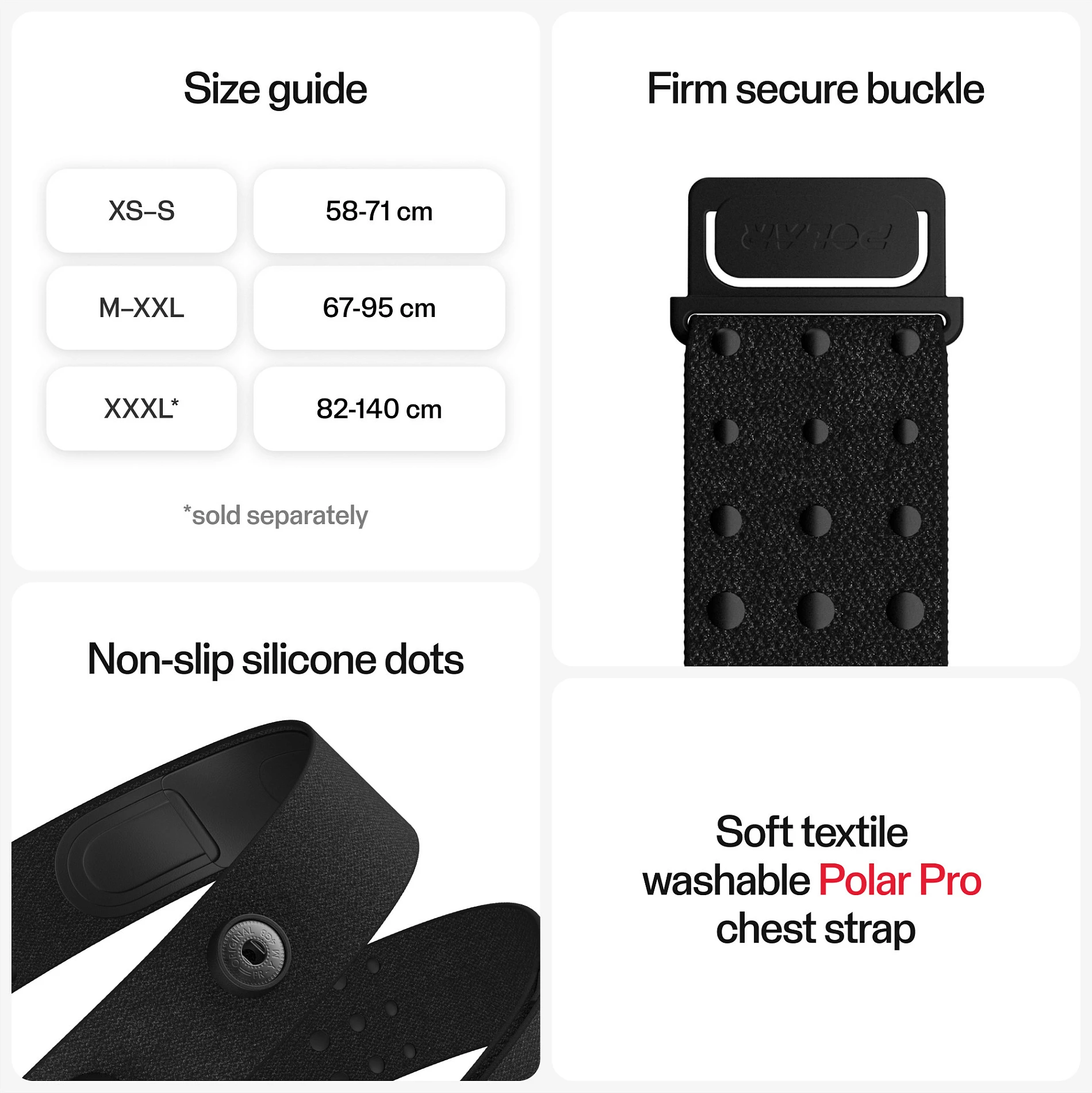 Sensor pulsi Polar H10, rrip gjoksi M-XXL, Bluetooth/ANT+, i zi