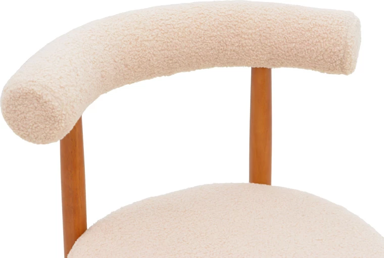Karrige Fenza, stof teddy bezhë, këmbë druri ahu ngjyrë arre, 60x54x75cm