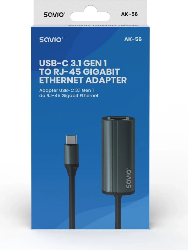 Adapter SAVIO USB-C në RJ-45 Gigabit Ethernet, AK-56, gri