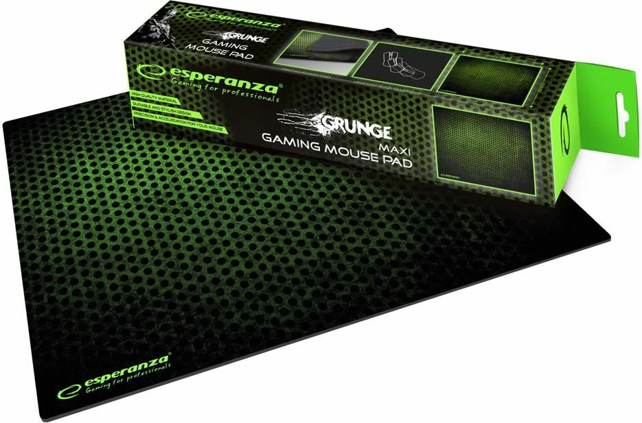 Mauspad gaming Esperanza Grunge Maxi EGP103G 40x30 cm, 3 mm, pëlhurë/gomë, zi/jeshil