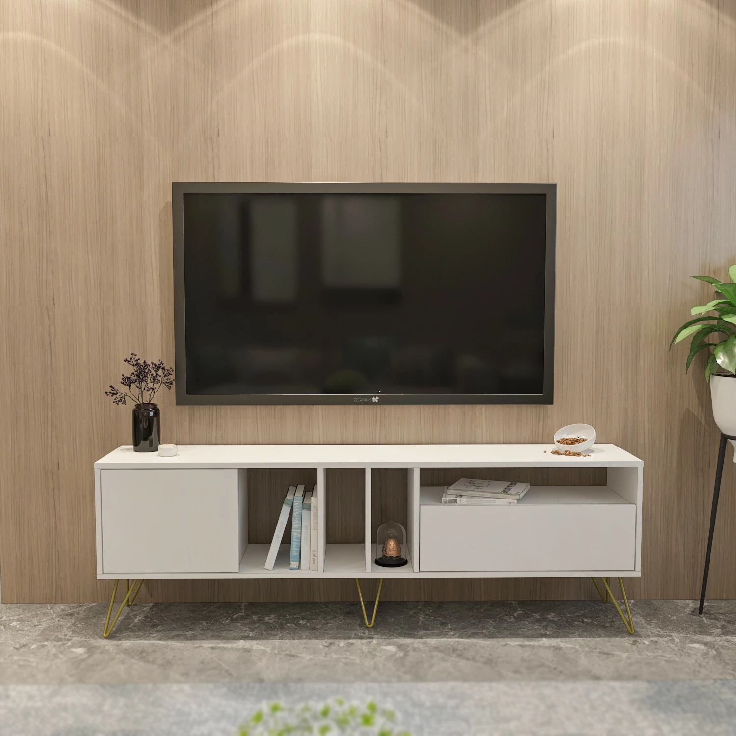 Komodë TV Hanah Home, Mistico (180), e bardhë, e artë