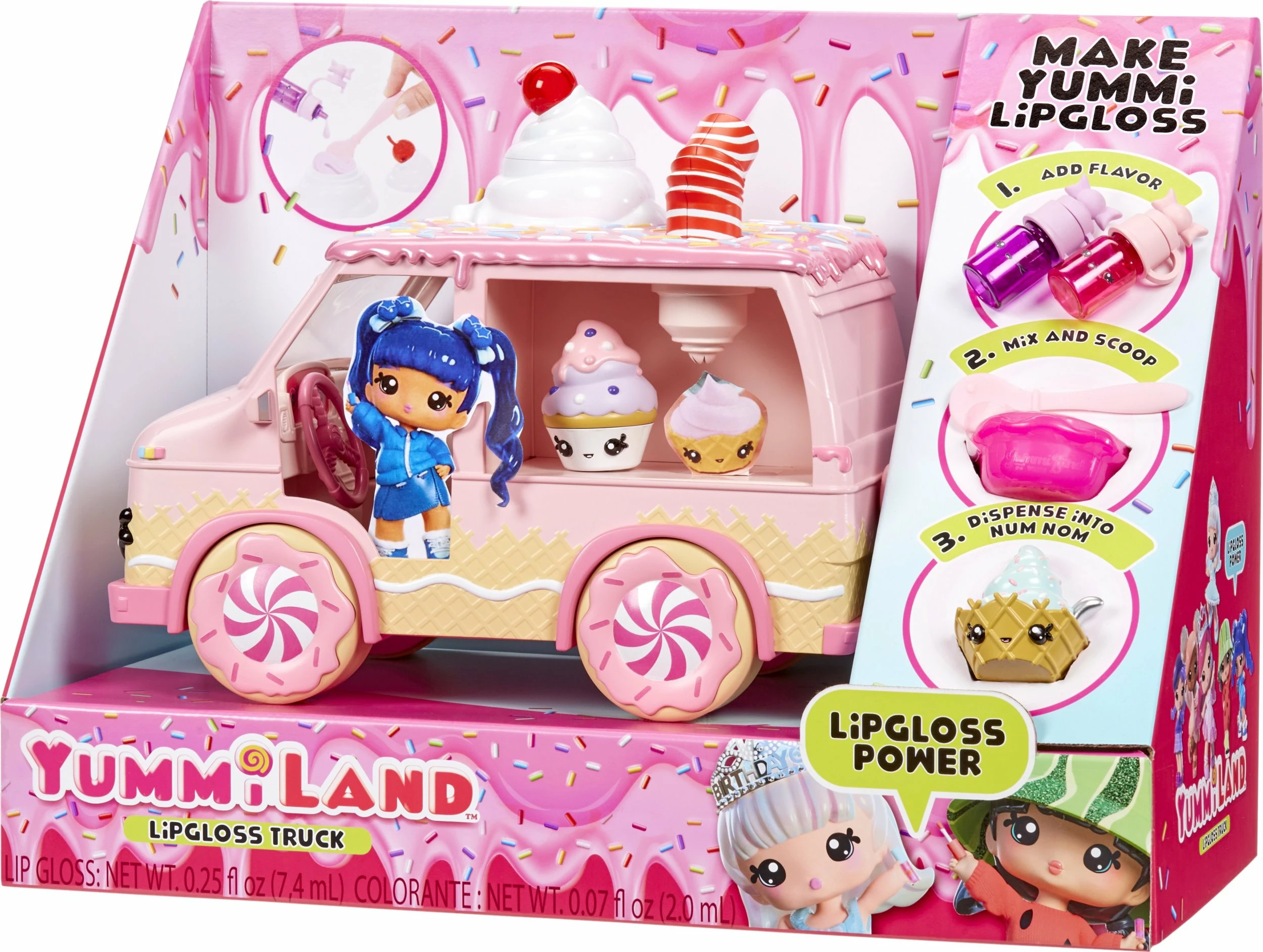 Set lodre MGA Yummiland Lipgloss Truck për krijim shkëlqyes buzësh, rozë, me kukull dhe aksesorë