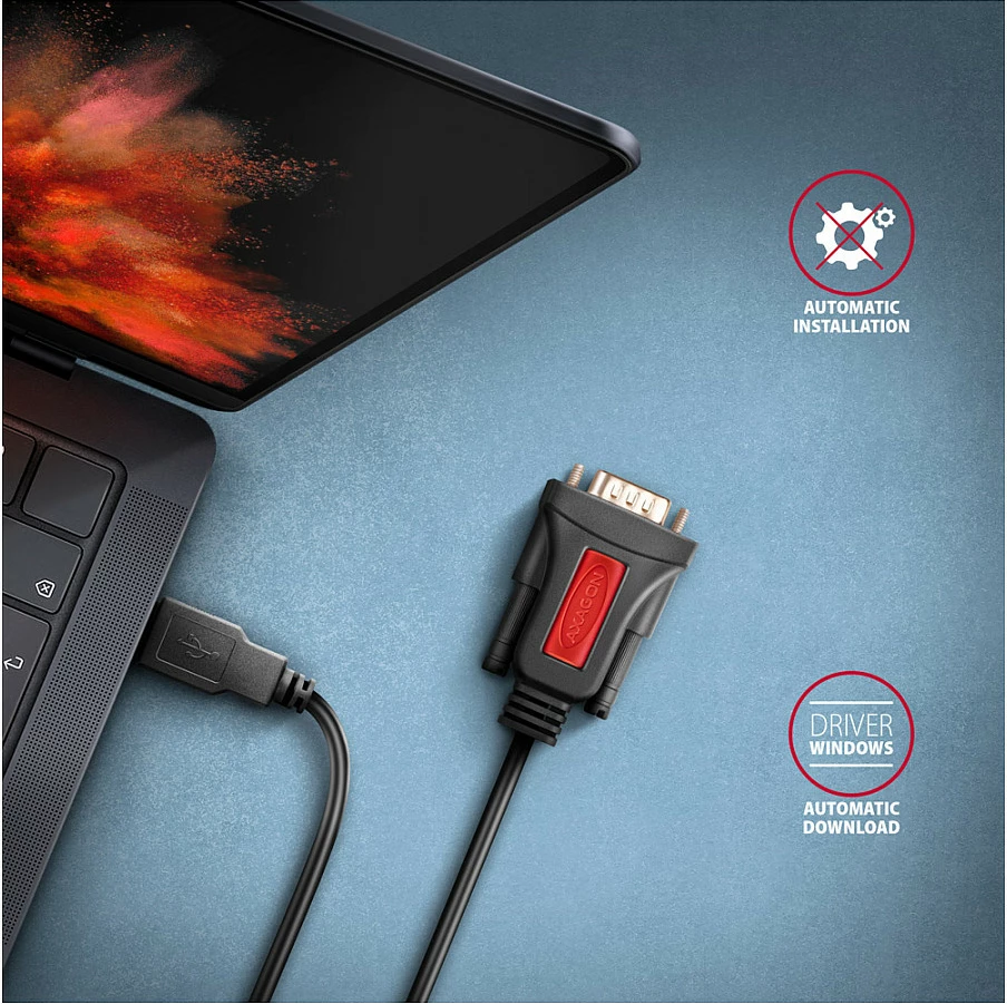 Kabllo adapter Axagon ADS-1PSN, USB 2.0 në RS-232 (COM), PL2303GT, e zezë